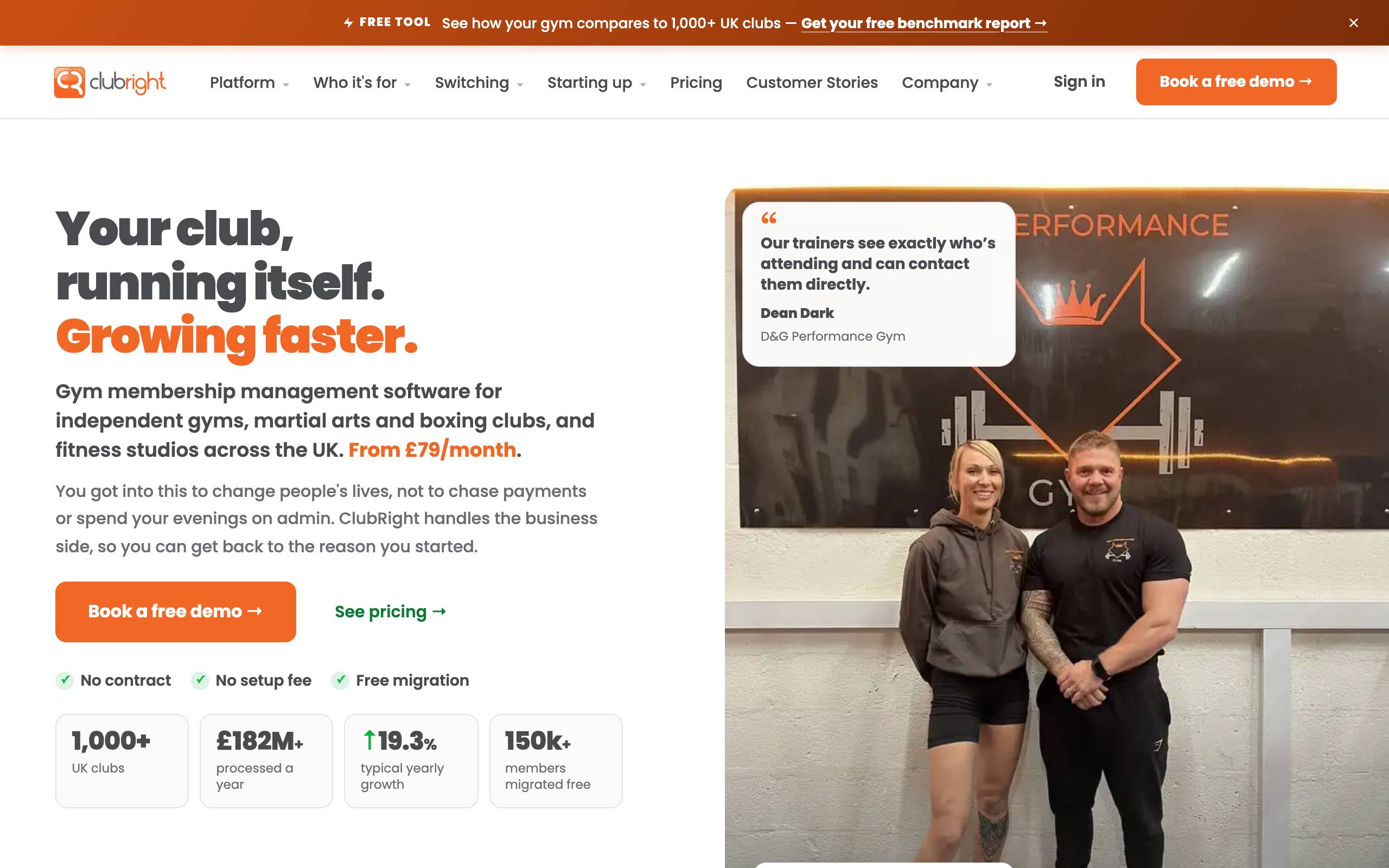 ClubRight's homepage