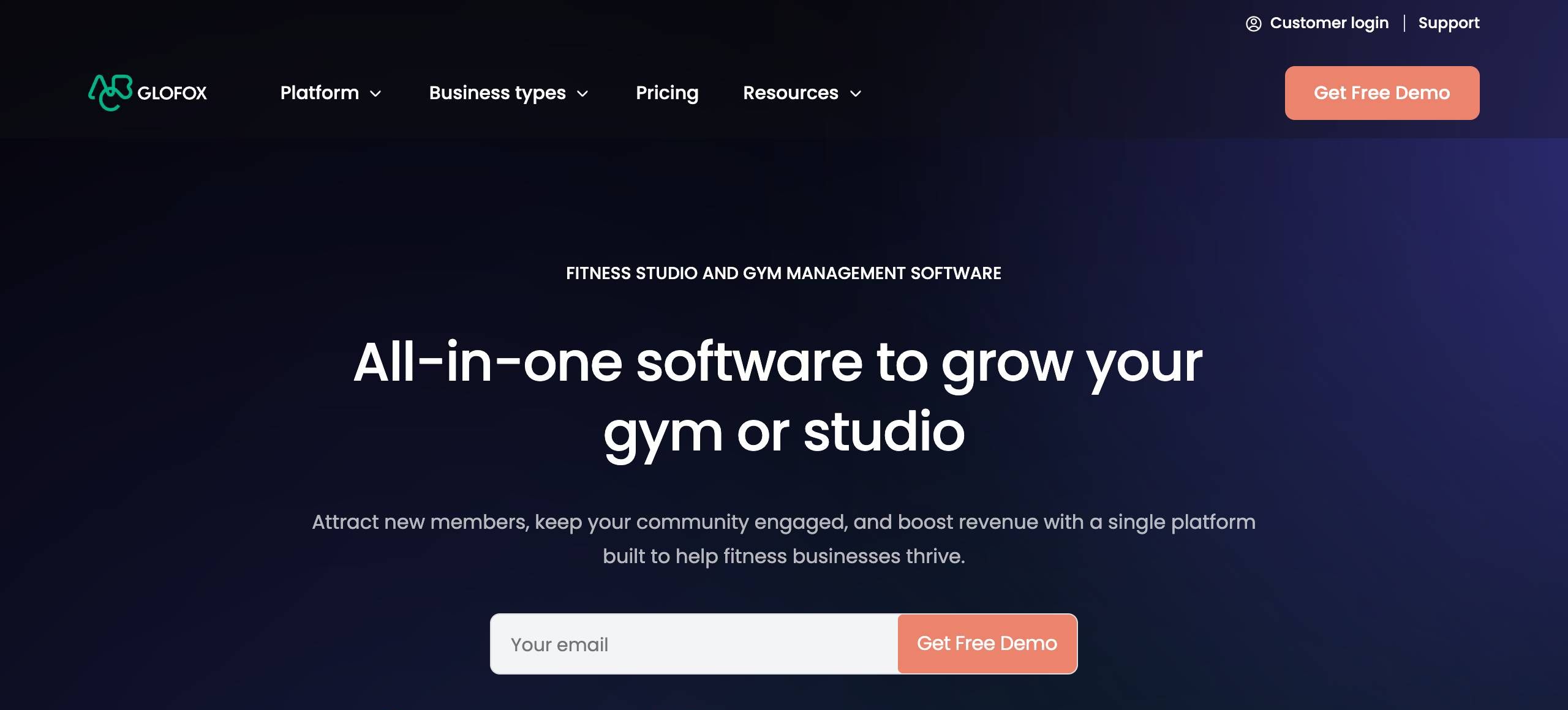Glofox's homepage
