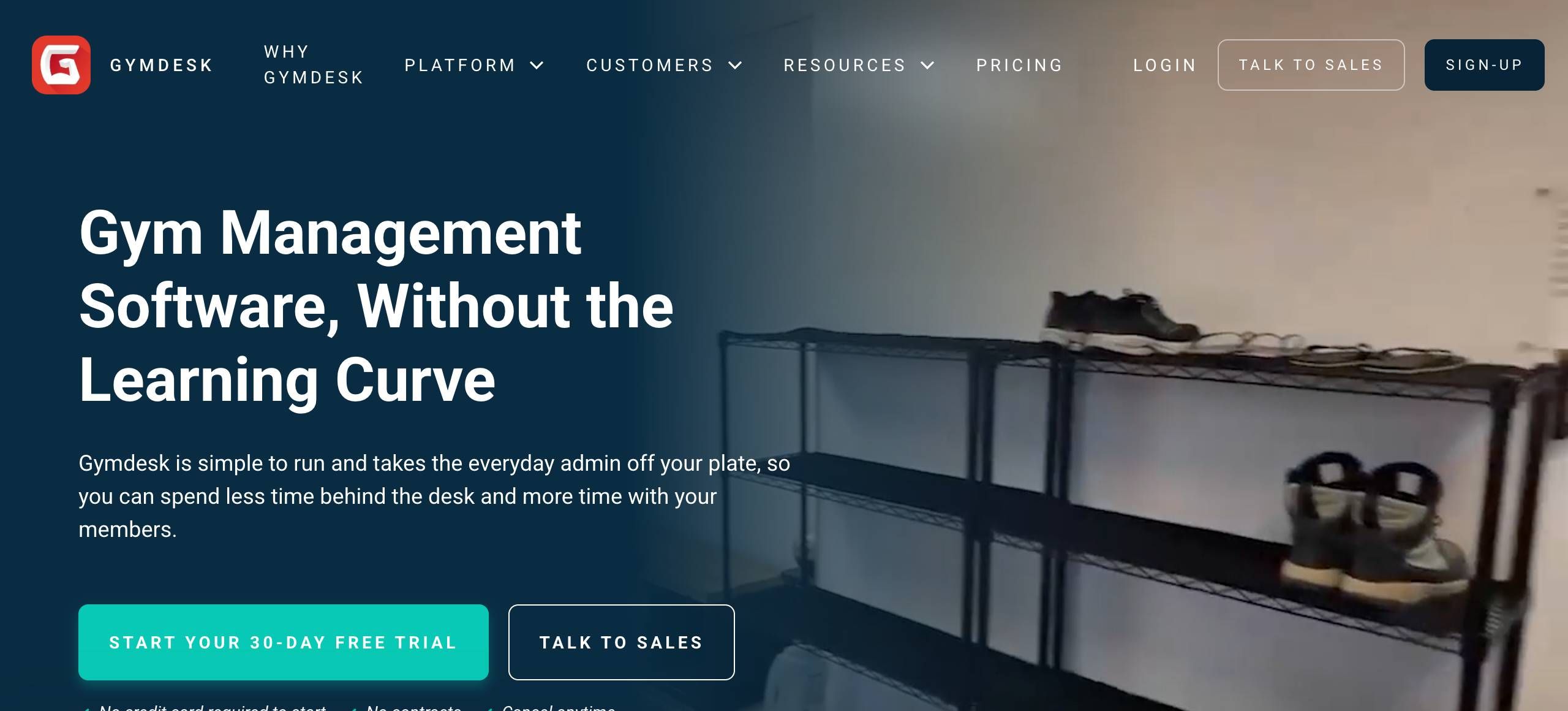 Gymdesk's homepage