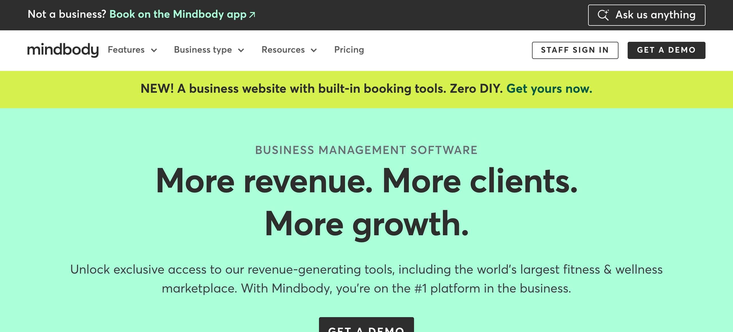 Mindbody's homepage