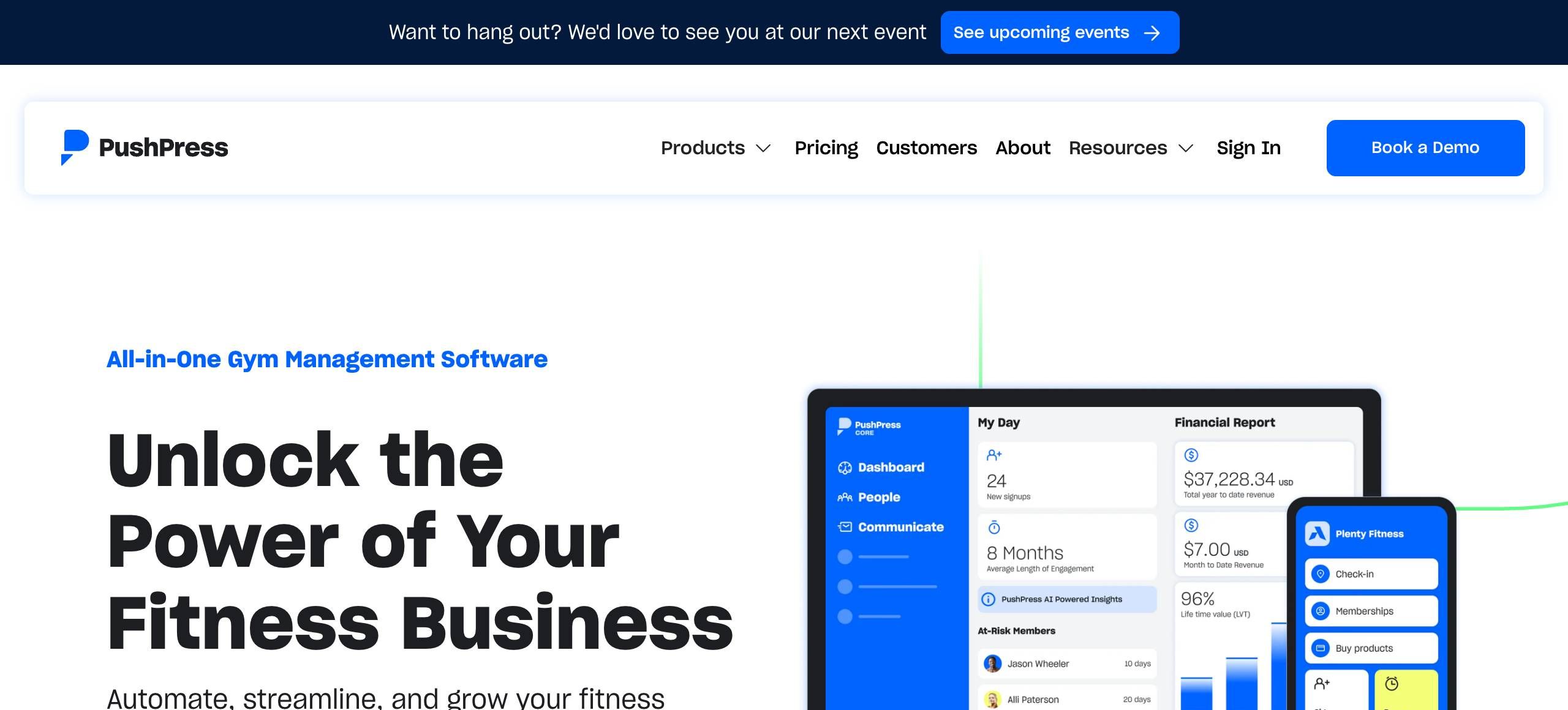 PushPress's homepage